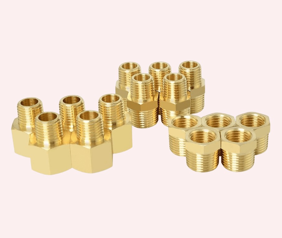 Brass Hex Type Fittings and Connectors, High Strength Hexagonal Body Pipe Fittings for Secure Wrench Tightening in Plumbing, Hydraulic and Pneumatic Systems